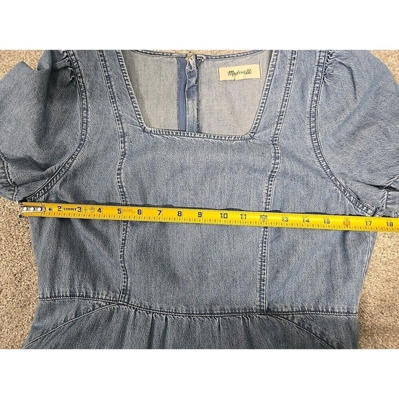 Madewell Denim Fluffer Sleeve Midi Dress Pocket Blue Amberley Women's Size 6 - Picture 7 of 9